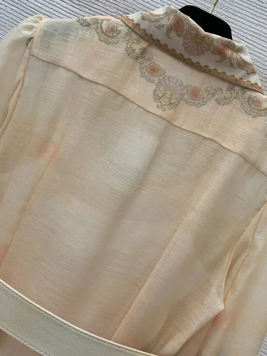 Agua by Agua Bendita Cream Seascape & Floral Embroidered Belted Mini Dress - Picture 5 of 10